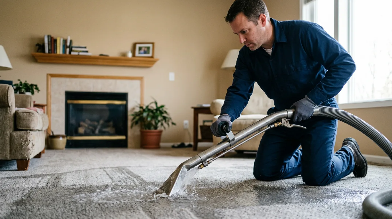 Water damage restoration technician working near Racine, MN
